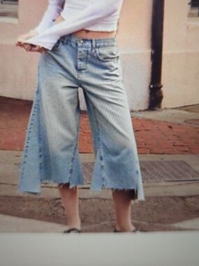 Free People We The Free Ripple Wide Leg Crop Jeans - Little Coast Lt Blue 26